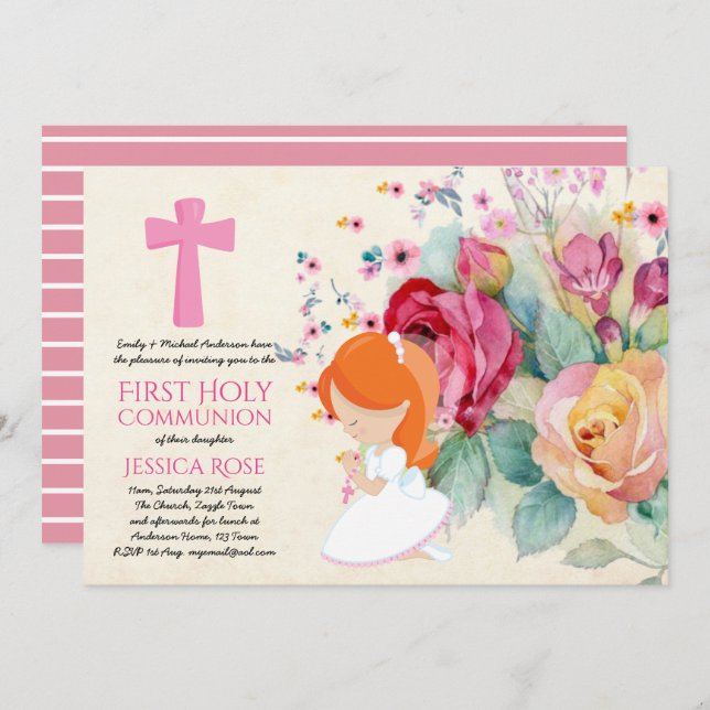 Prettiest First Holy Communion Invites Flowers (Front/Back)