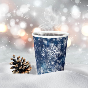 Prettiest Snowflakes & Bokeh Pattern Wht/Blu ID846 Paper Cups