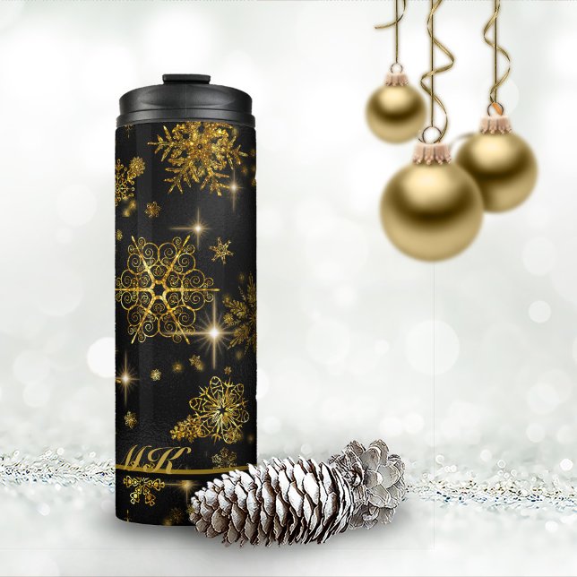 Prettiest Snowflakes Pattern Black/Gold ID846  Thermal Tumbler (Creator Uploaded)