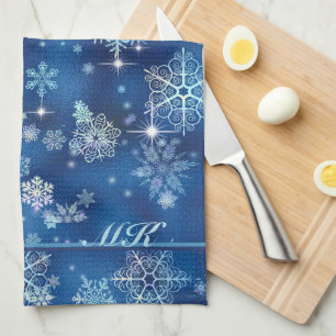 Prettiest Snowflakes Pattern Blue ID846 Tea Towel
