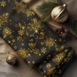 Prettiest Snowflakes Pattern Gold/Black ID846 Fabric