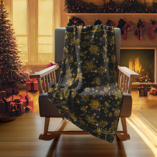 Prettiest Snowflakes Pattern Gold/Black ID846 Fleece Blanket