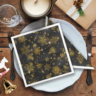 Prettiest Snowflakes Pattern Gold/Black ID846 Napkin