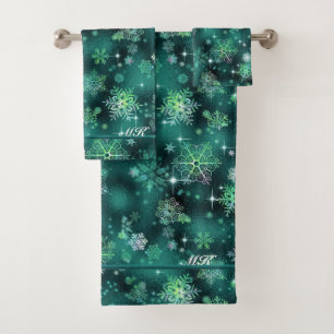 Prettiest Snowflakes Pattern Green ID846 Bath Towel Set