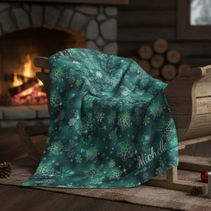 Prettiest Snowflakes Pattern Green ID846 Fleece Blanket