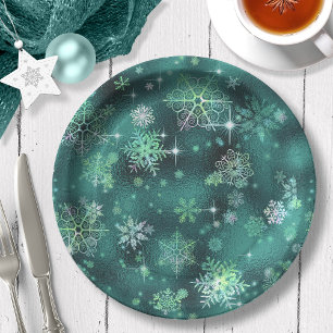 Prettiest Snowflakes Pattern Green ID846 Paper Plate