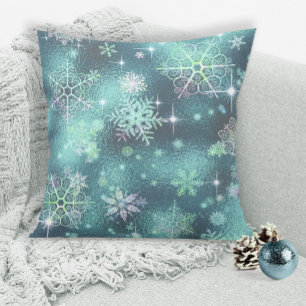 Prettiest Snowflakes Pattern Teal ID846 Cushion