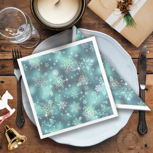 Prettiest Snowflakes Pattern Teal ID846 Napkin