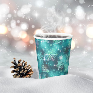 Prettiest Snowflakes Pattern Teal ID846 Paper Cups