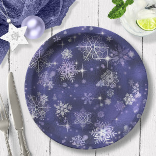 Prettiest Snowflakes Pattern Violet ID846 Paper Plate