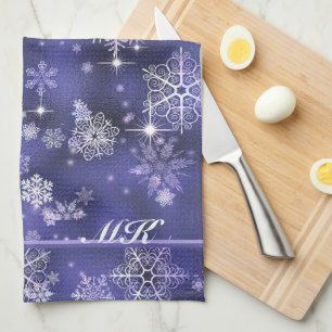 Prettiest Snowflakes Pattern Violet ID846 Tea Towel