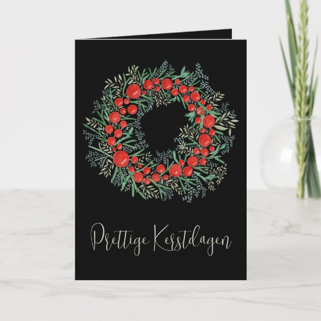 Prettige Kerstdagen, Dutch Christmas Wreath Holiday Card (Front)