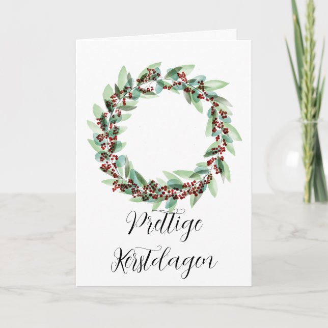 Prettige Kerstdagen, Dutch Christmas Wreath Holiday Card (Front)