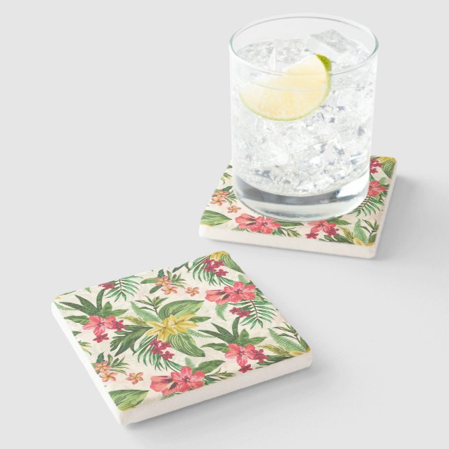 Prettily Colourful Exotic Flowers Stone Coaster (Side)