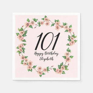 Pretty 101st birthday blush pink floral napkin
