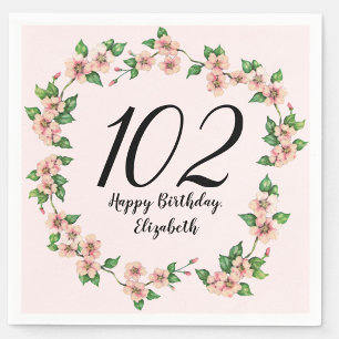 Pretty 102nd birthday blush pink floral napkin
