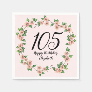 Pretty 105th birthday blush pink floral napkin
