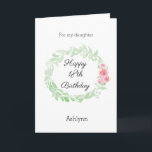 Pretty 18th Birthday Daughter Card<br><div class="desc">A watercolor laurel and pink flowers pretty Happy 18th Birthday daughter card, which you will be able to easily personalise the front with her name. The inside message of this pretty birthday card reads a heartfelt message, which you can also personalise if you wanted. The back has the same watercolor...</div>