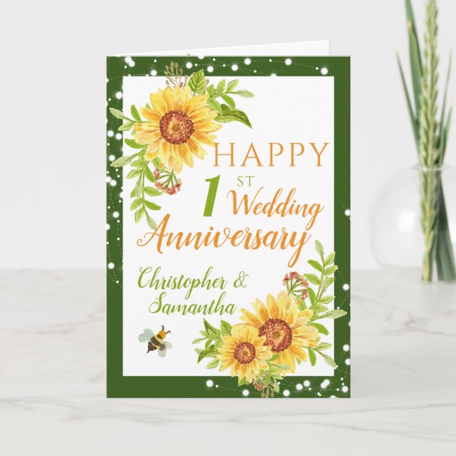 Pretty 1st Wedding Anniversary Floral Sunflower  Card (Front)