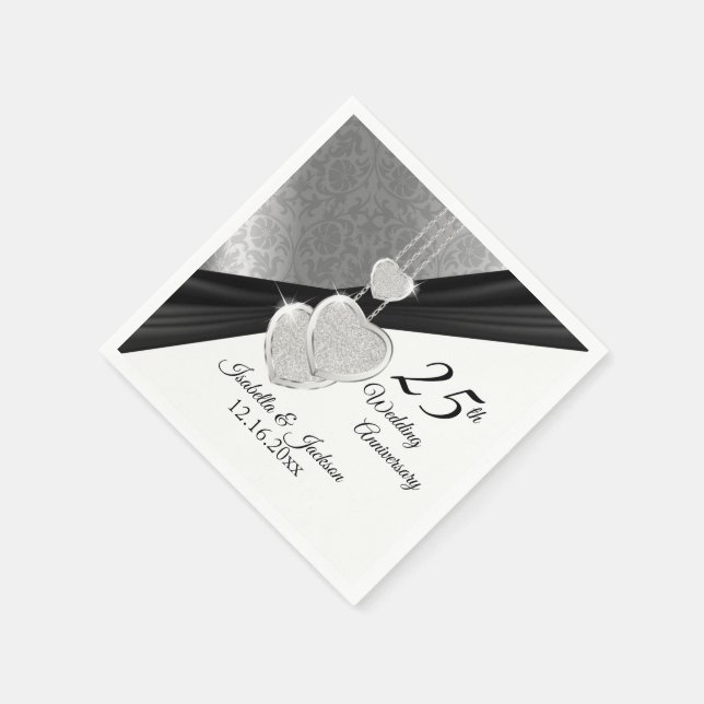 Pretty 25th Silver Wedding Anniversary Design Napkin (Corner)