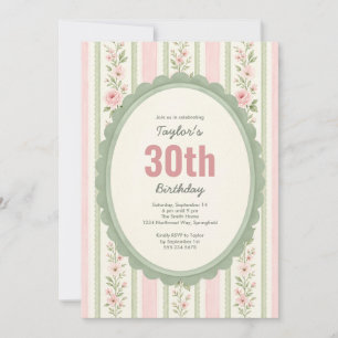 Pretty 30th Birthday Party Vintage Floral Invitation