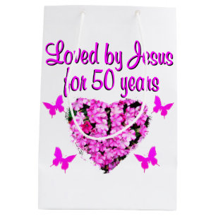 PRETTY 50TH BIRTHDAY MEDIUM GIFT BAG