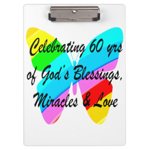 PRETTY 60TH BIRTHDAY RAINBOW BUTTERFLY DESIGN CLIPBOARD
