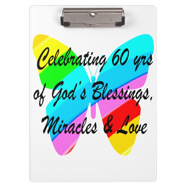 PRETTY 60TH BIRTHDAY RAINBOW BUTTERFLY DESIGN CLIPBOARD (Front)