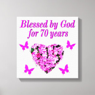 PRETTY 70TH PINK FLORAL BIRTHDAY DESIGN CANVAS PRINT