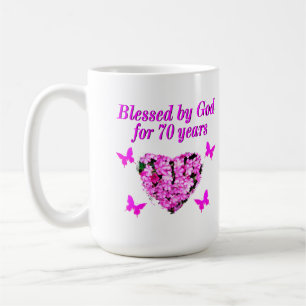 PRETTY 70TH PINK FLORAL BIRTHDAY DESIGN COFFEE MUG