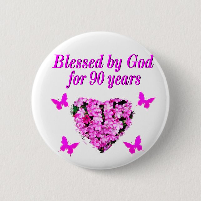 PRETTY 90TH BIRTHDAY FLORAL 6 CM ROUND BADGE (Front)