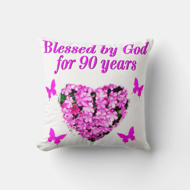 PRETTY 90TH BIRTHDAY FLORAL CUSHION (Front)