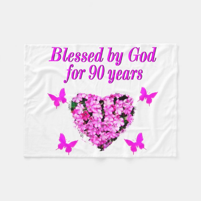 PRETTY 90TH BIRTHDAY FLORAL FLEECE BLANKET (Front (Horizontal))