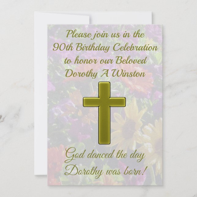 PRETTY 90TH BIRTHDAY GOLD FLORAL INVITATION (Front)