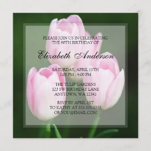 Pretty 90th Birthday Pink Tulips Party Invitation