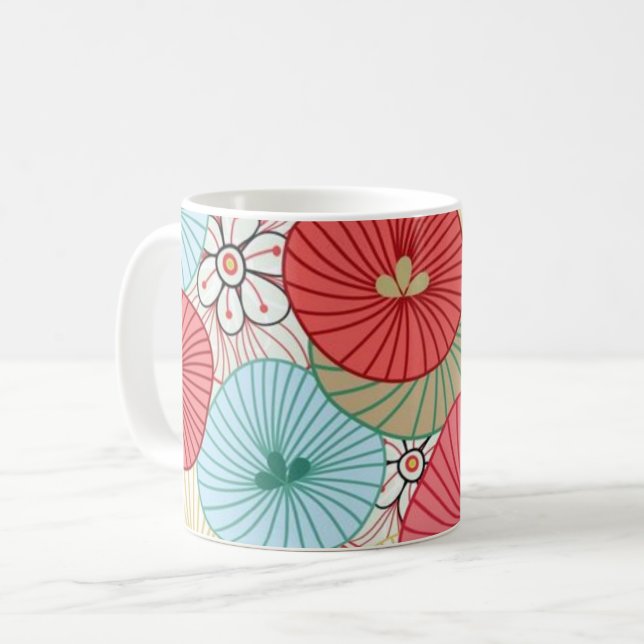 Pretty Abract Colorful Busy Floral Pattern Coffee Mug (Front Left)