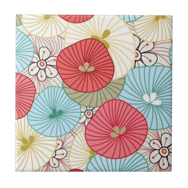 Pretty Abract Colorful Busy Floral Pattern Tile (Front)
