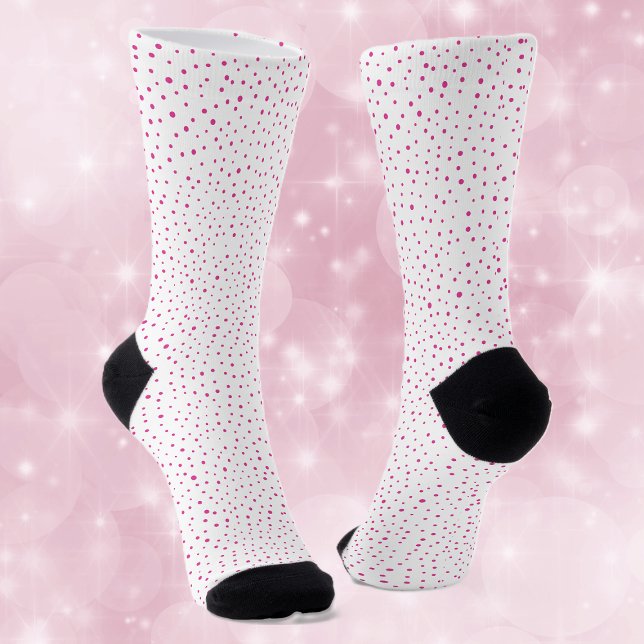 Pretty Abstract Bright Pink Polka Dots on White Socks (Pretty bright vibrant pink polka dots on white crew socks.)