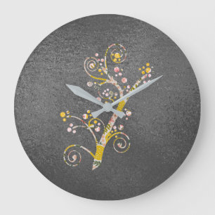 Pretty Abstract Cherry Blossom Large Clock