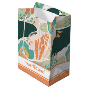 Pretty Abstract Floral Pattern Aqua Green Orange Medium Gift Bag