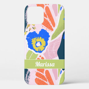 Pretty Abstract Floral Pattern Blue Green Orange iPhone 12 Pro Case