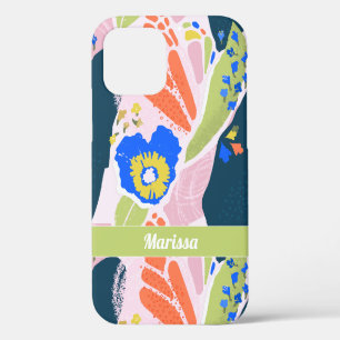 Pretty Abstract Floral Pattern Blue Green Orange iPhone 12 Pro Case