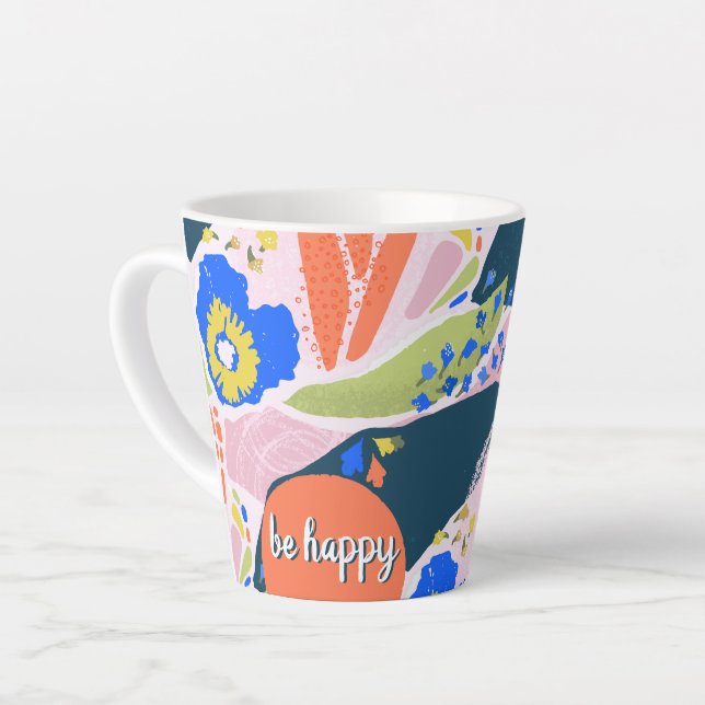 Pretty Abstract Floral Pattern Blue Green Orange Latte Mug (Left Angle)