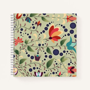 Pretty Abstract Flower Pattern on Sage Green Notebook