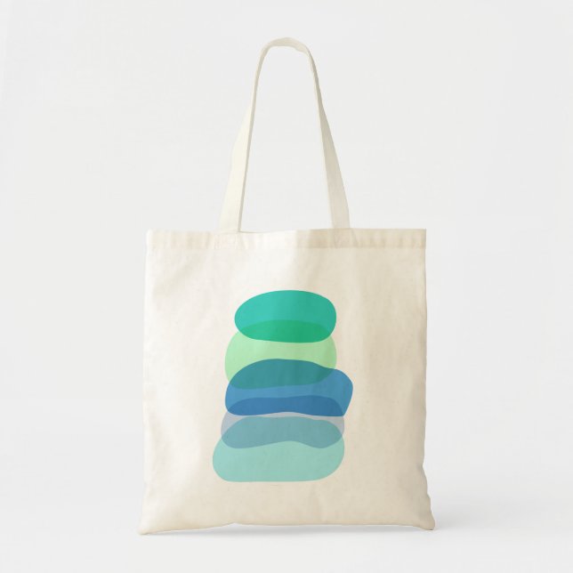 Pretty Abstract Geometric Shapes in Blue and Green Tote Bag (Front)