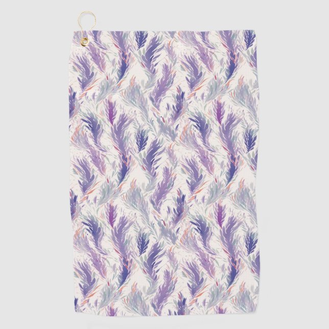Pretty Abstract Modern Floral Feather Pattern Golf Towel (Front)