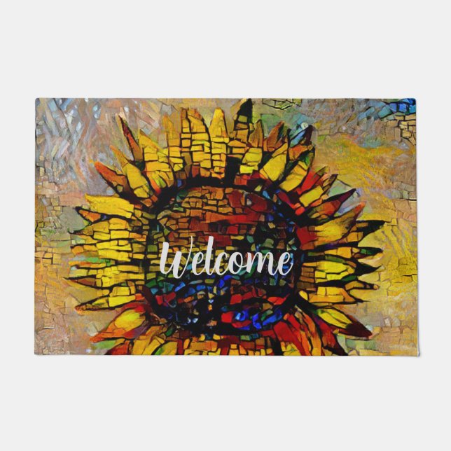 Pretty Abstract Sunflower Painting Doormat (Front)