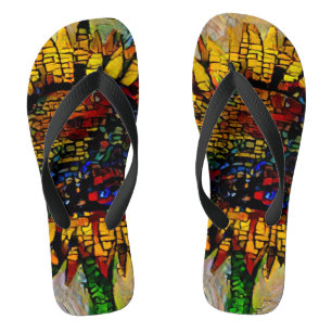 Pretty Abstract Sunflower Painting Jandals