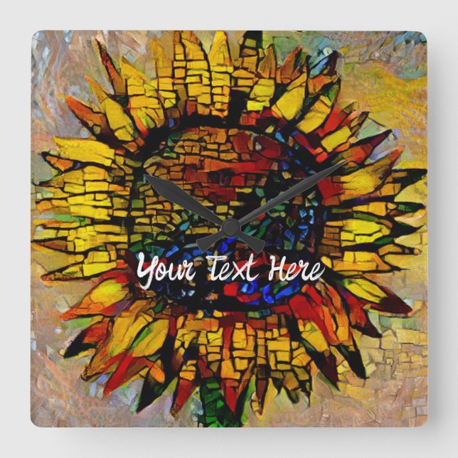 Pretty Abstract Sunflower Painting Square Wall Clock (Front)