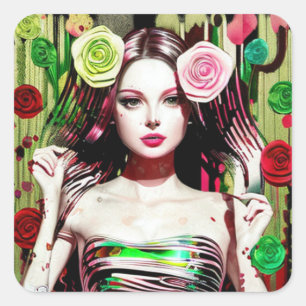 Pretty Abstract Woman Collage Art Ai Square Sticker